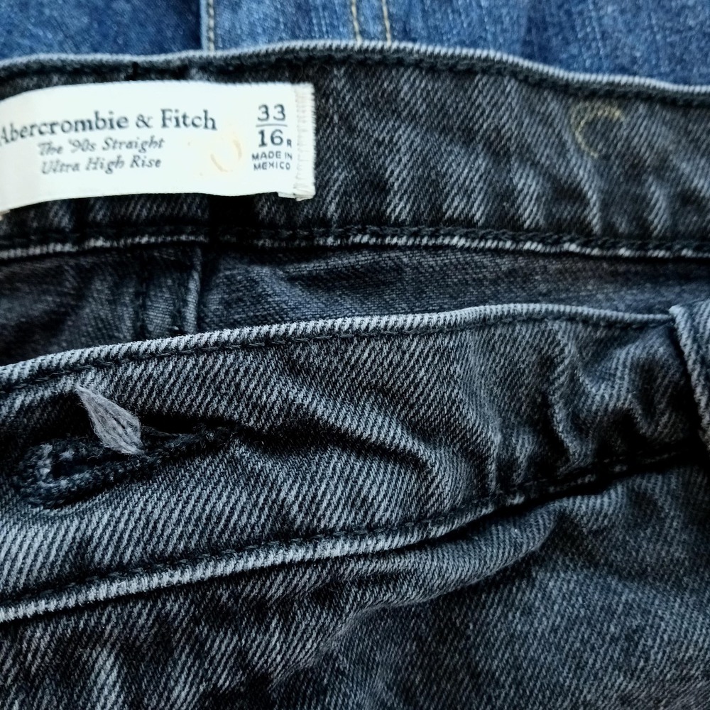 Abercrombie & Fitch Jeans Womens 16 Black 90s Straight Ultra High‎ Rise Ripped - Picture 8 of 10